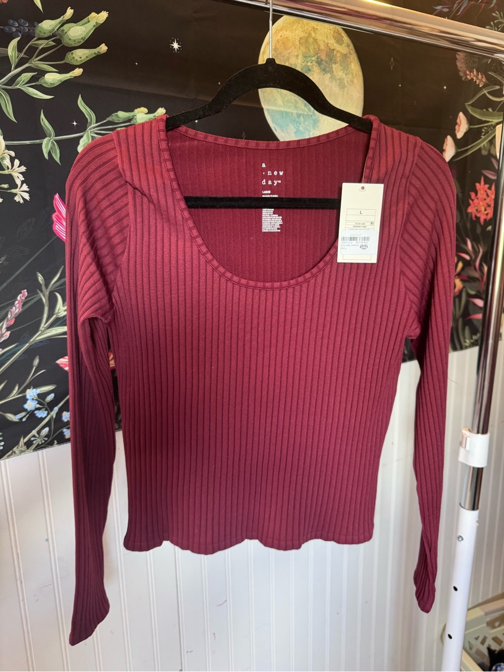 a new day Ribbed Long-Sleeve Scoopneck Top — Berry Wine